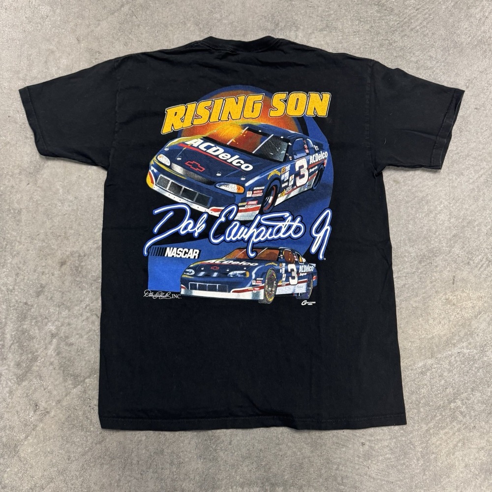 Vintage Men's Dale Earnhart Jr T-Shirt Mens Rising Sun 90's Black Short Sleeve L